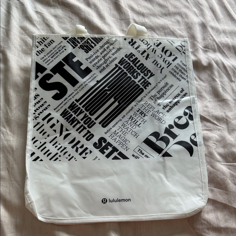Lululemon Athletica White and Black Tote Bag